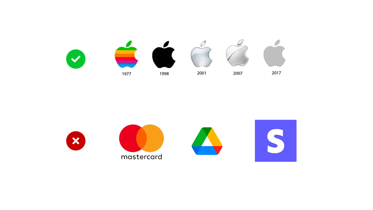 Apple's monochrome mark beside Google's color-dependent logo